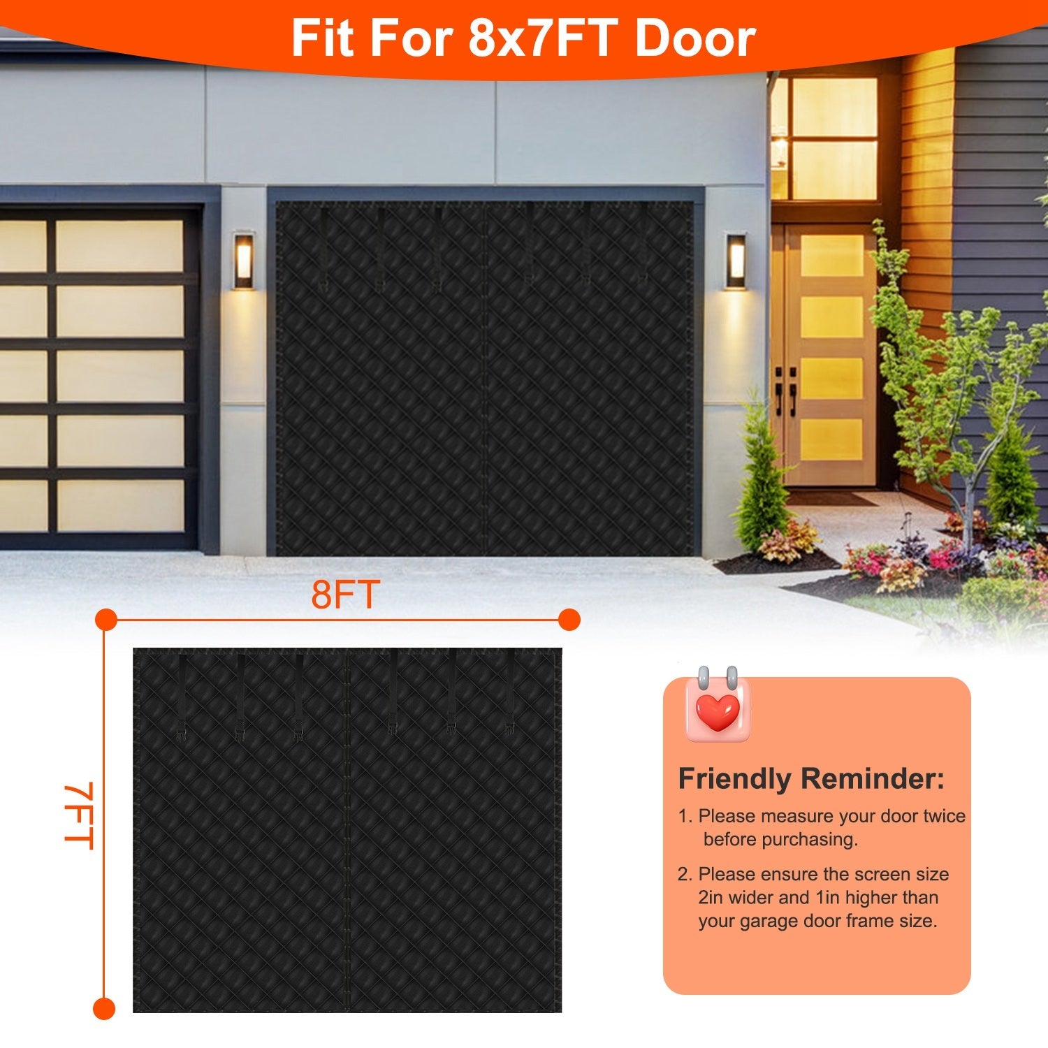1Pc 16x7FT Magnetic Thermal Insulated Garage Door Curtain For Winter Two Car Garage Screen With Magnetic Closure 8 Roll Up Buckle Straps For Two Cars Weatherproof Windproof Soundproof